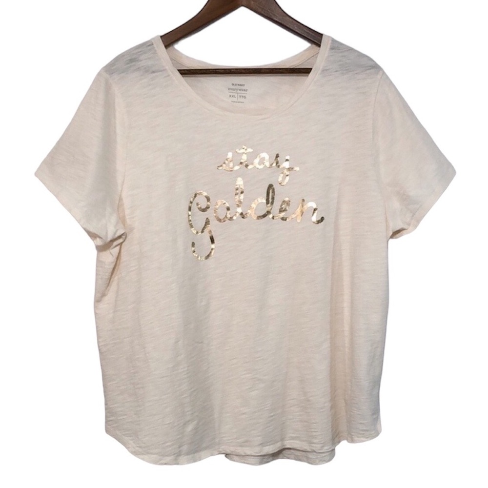 Old Navy Short Sleeve Cotton Cream Graphic Tee “Stay Golden” Size XXL